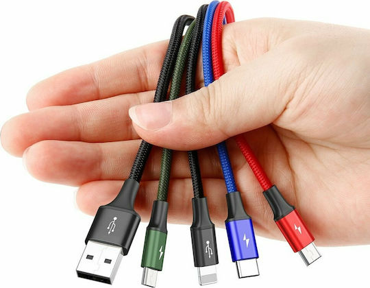 Baseus Rapid Series Cablu Braided USB La Lightning / Type-C / 2x micro USB 3.5A Multicolor 1.2m (CA1T4-C01)