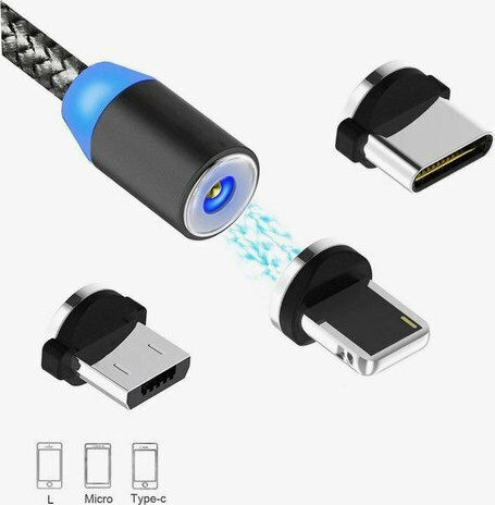 Tranyoo TranYoo XS4 Магнитен USB към Lightning / Type-C / micro USB Кабел Черен 1м