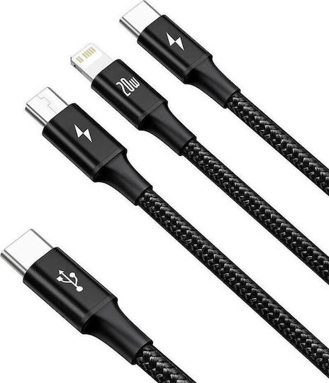 Baseus Rapid Series Braided USB to Lightning / Type-C / micro USB Cable 3A Μαύρο 1.5m (CAMLT-SC01)