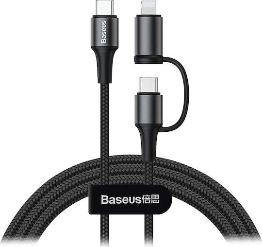 Baseus Twins Braided USB to Lightning / Type-C Cable 3A Μαύρο 1m (CATLYW-H01)