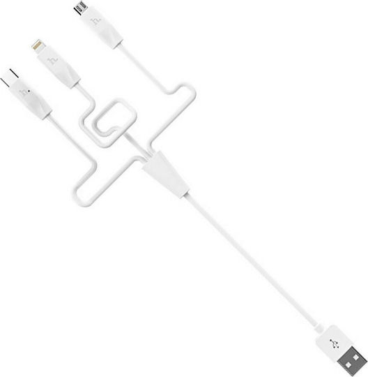 Hoco X1 Regular USB to Lightning / Type-C / micro USB 1m 2.4A Cable White