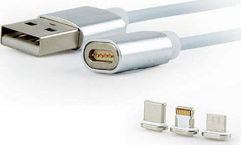 Cablexpert Magnetic / Regular USB to Lightning / Type-C / micro USB 1m Cable Gray (CC-USB2-AMLM31-1M)