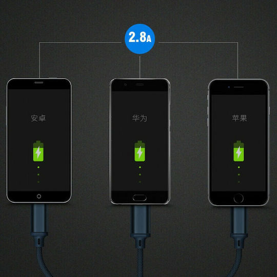 Remax Gition RC-131th Regular USB to micro USB / Type-C / Lightning Cable 2.8A Μπλε 1.15m