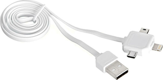 Allocacoc Power Usb Cable Равен USB към Lightning / micro USB / мини USB Кабел Бял 0.75м (9002/UC80CN)