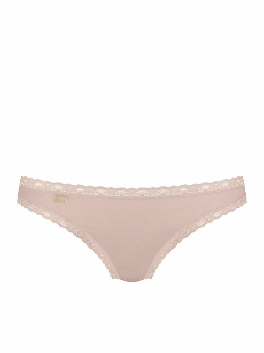24/7 Weekend H Tanga Βαμβακερά Women's Slip 3Pack with Lace Beige/Puro