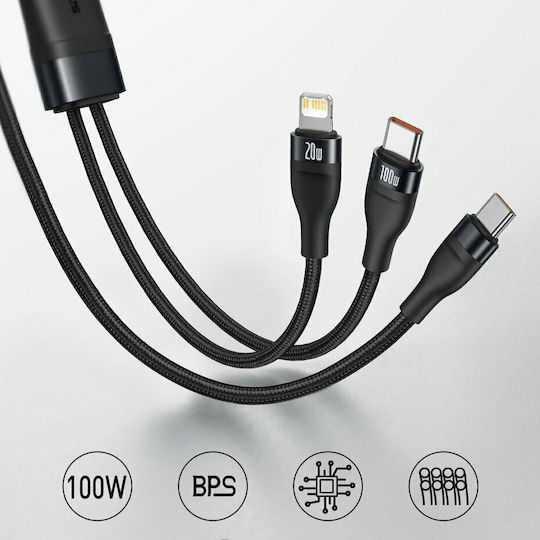 Baseus Flash Series Braided USB to Type-C / Lightning Cable 5A Μαύρο 1.2m (CA1T2-F01)