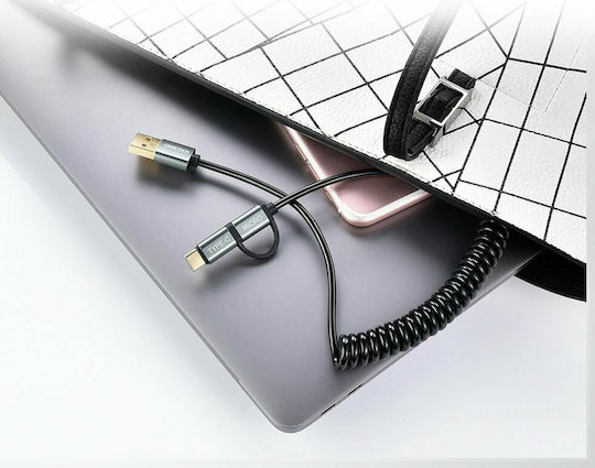 Choetech Spiral USB to Type-C / micro USB Cable 2.4A Μαύρο 1.2m (XAC-0012-101BK)