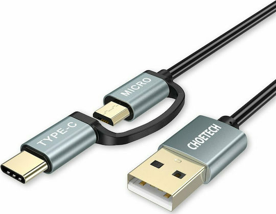 Choetech Spiral USB to Type-C / micro USB Cable 2.4A Μαύρο 1.2m (XAC-0012-101BK)