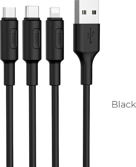 Hoco Regular USB to Lightning / Type-C / micro USB Cable Μαύρο 1m (X25)