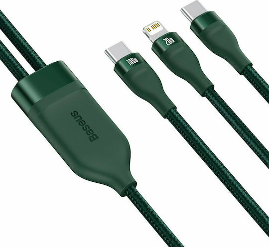 Baseus Flash Series Braided USB to Lightning / Type-C Cable 5A Πράσινο 1.2m (CA1T2-F06)