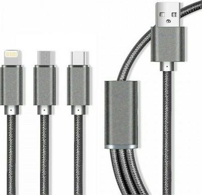 Maxlife Regular USB to Lightning / Type-C / micro USB Cable Γκρι 1m (MAXLIFE3IN1)