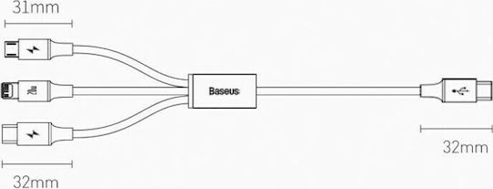 Baseus Rapid Series Braided USB to Lightning / Type-C / micro USB 1.5m 3A Cable Red (CAMLT-SC09)