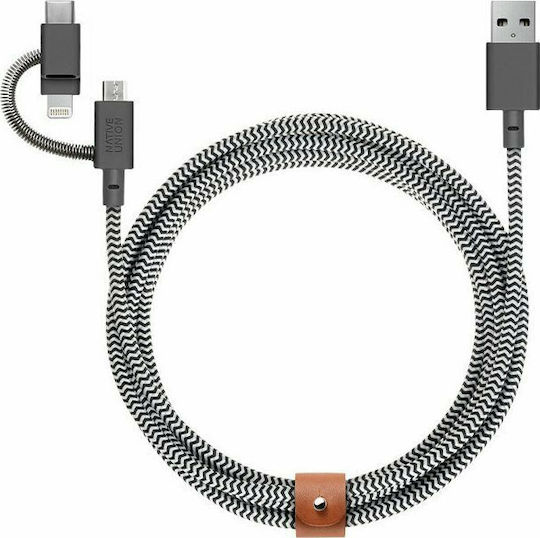 Native Union Belt Twinhead Braided Cablu USB la Lightning / micro USB cu mai multe porturi Gri 2m