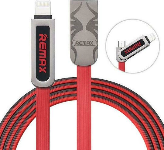 Remax Armor RC-067t Flat USB to Lightning / micro USB Cable Κόκκινο 1m