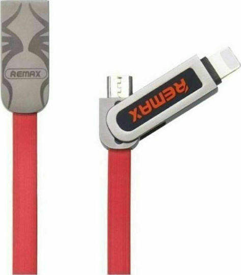 Remax Armor RC-067t Flat USB to Lightning / micro USB Cable Κόκκινο 1m