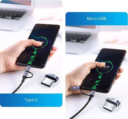 Ugreen Geflochten USB zu Typ-C,TC-TC / Micro-USB Kabel 2.4A Schwarz 1m (30875)