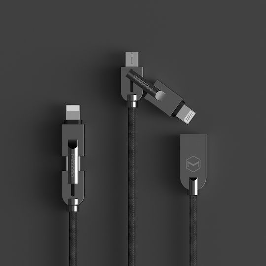 Mcdodo Braided Cablu USB la Lightning / micro USB cu mai multe porturi Negru 1.2m (CA-3911)