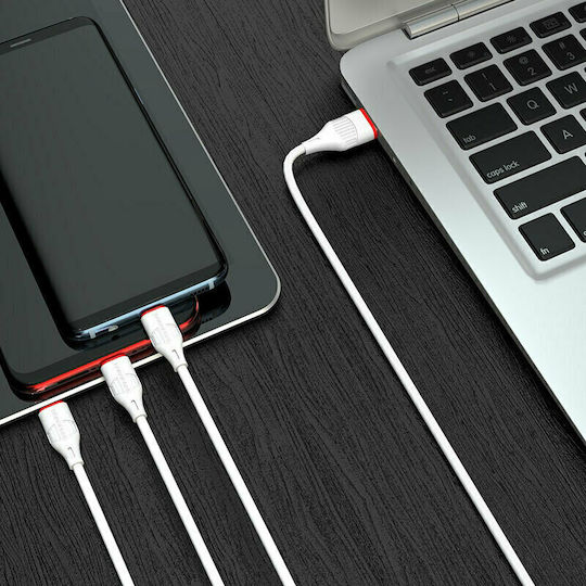 Borofone BX17 Enjoy Regular USB to Lightning / Type-C / micro USB 1m Cable White
