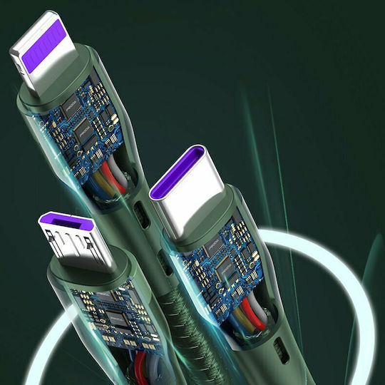 Proda Braided USB to Lightning / Type-C / micro USB Cable Μαύρο 1.2m (PD-B59th)