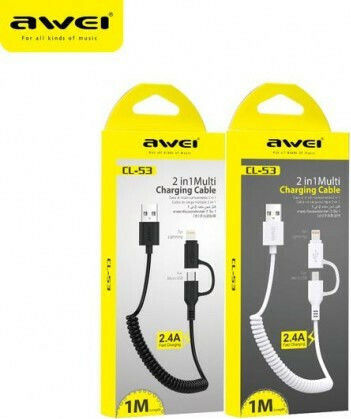 Awei CL-53 Spiral USB to Lightning / micro USB Cable 2.4A Λευκό 1m