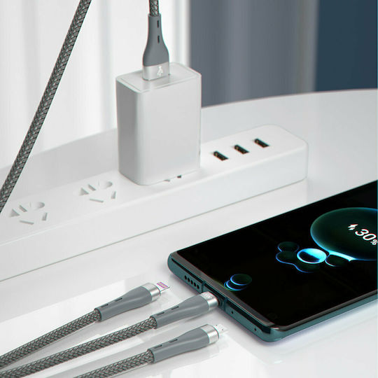 Dudao Braided USB to Lightning / Type-C / micro USB Cable Γκρι 1.2m (L20X)