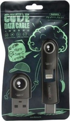 Remax Cutie RC-073th Flach USB zu Blitzschlag / Typ-C,TC-TC Kabel 2.1A Schwarz 1m