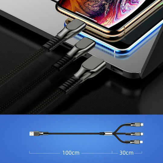 Joyroom S-1335K4 Geflochten USB zu Blitzschlag / Typ-C,TC-TC / Micro-USB Kabel 3.5A Schwarz 1.3m