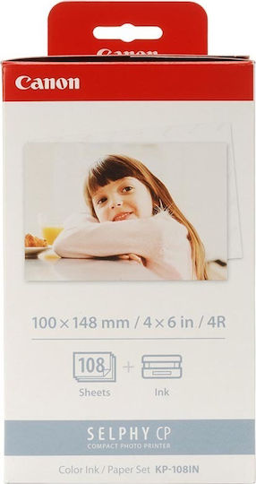 Canon KP-108IN Photo Paper Selphy CP A6 (10x15) 260gr/m² for Printers Thermal Sublimation/Transfer 108 Sheets
