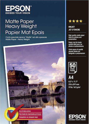 Epson Heavyweight Matte Hârtie foto A4 (21x30) 167gr/m² pentru Imprimante Jet de cerneală 50 de hârtie fotografică