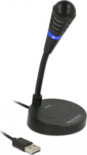 DeLock USB Microphone with base and Touch-Mute Button Microphone USB Desktop, Gooseneck