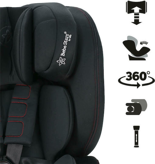 Bebe Stars Megan Детско Столче за Кола i-Размер с Isofix Черно 0-25 кг