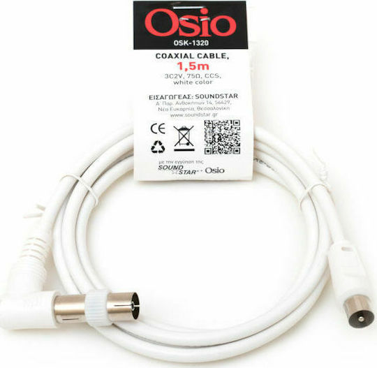Osio Antenna Cable Coax male - Coax female White 1.5m (OSK-1320) 1pcs