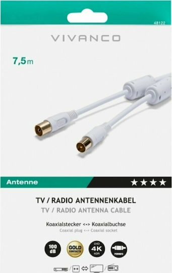 Vivanco Antenna Cable Coax male - Coax female White 7.5m (48122) 1pcs