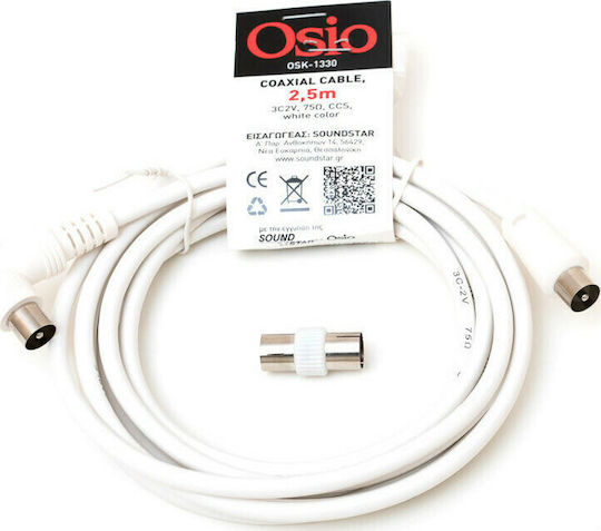 Osio Antenna Cable Coax male - Coax female White 2.5m (OSK-1330) 1pcs