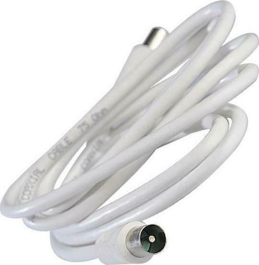 Eurolamp Cablu Antenă Coaxial de sex masculin - Coaxial de sex feminin Alb 1.5m (147-13126)