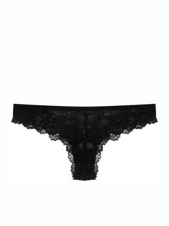 Tempting Women's String with Lace Black