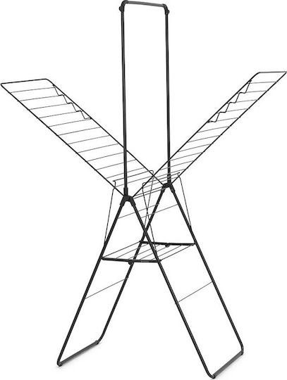 Brabantia Hangon Rod Folding Floor Metallic Clothes Drying Rack Matt Black with 25m Hanging Length