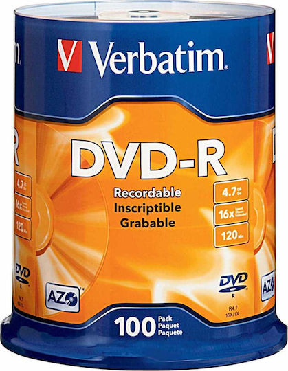 Verbatim Εγγράψιμα DVD-R 16x 4.7GB Cake Box 100τμχ