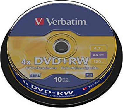 Verbatim Rewritable DVD+RW 4x 4.7GB Cake Box 10pcs