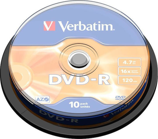 Verbatim Εγγράψιμα DVD-R 16x 4.7GB Cake Box 10τμχ
