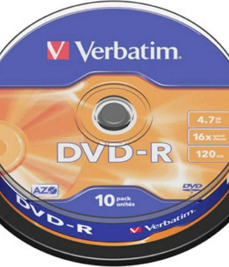 Verbatim Εγγράψιμα DVD-R 16x 4.7GB Cake Box 10τμχ