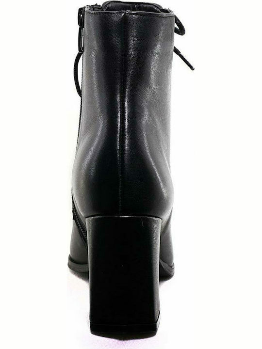 Leather Women's Ankle Boots with Medium Heel Black