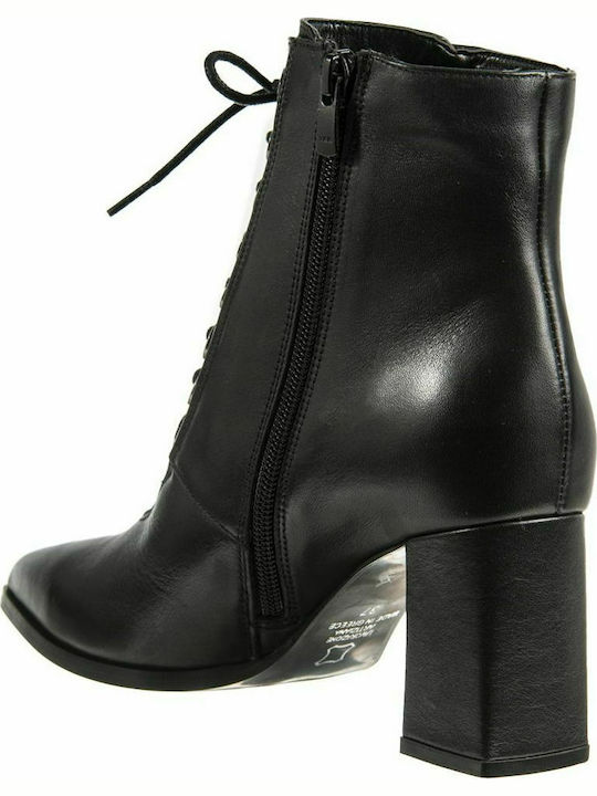 Leather Women's Ankle Boots with Medium Heel Black