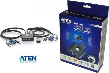 Aten 2-Port USB VGA Cable KVM Switch with Remote Port Selector