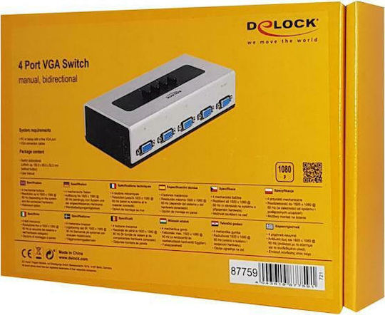 DeLock VGA Switch 4 Ports Bidirectional Full HD Aσημί
