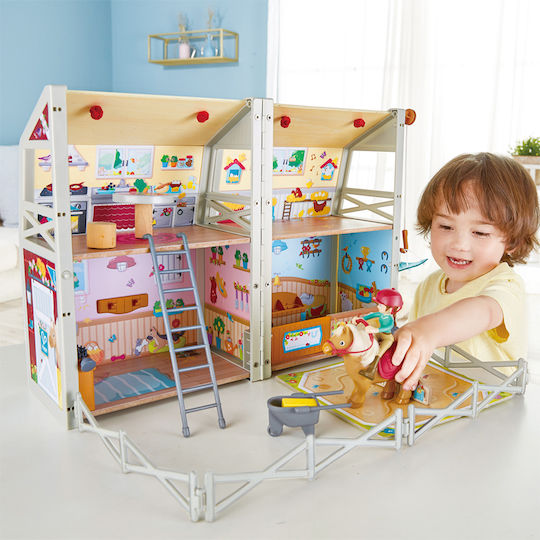Hape The Pony Farm in Suitcase Wooden Dollhouse