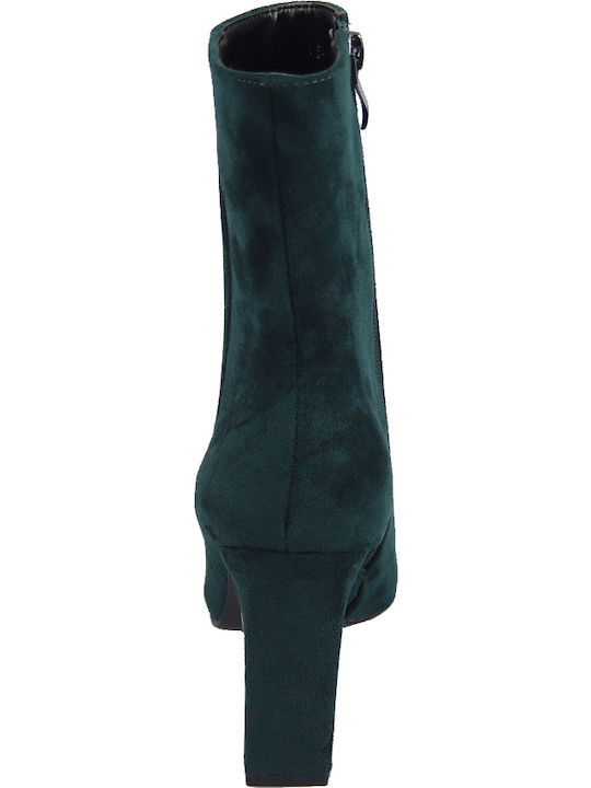 Suede Women's Ankle Boots with High Heel Green