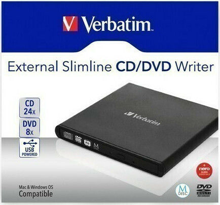 Verbatim External Slimline External DVD/CD Recorder for Desktop / Laptop Black