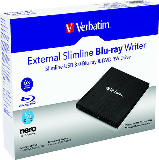 Verbatim External Slimline External Blu-Ray/DVD/CD Recorder for Desktop / Laptop Black