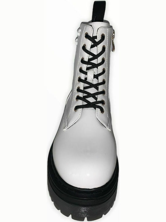 Elyse Women's Patent Leather Ankle Boots with Medium Heel White